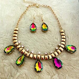 Watermelon Crystal Necklace & Earring Set NWOT
